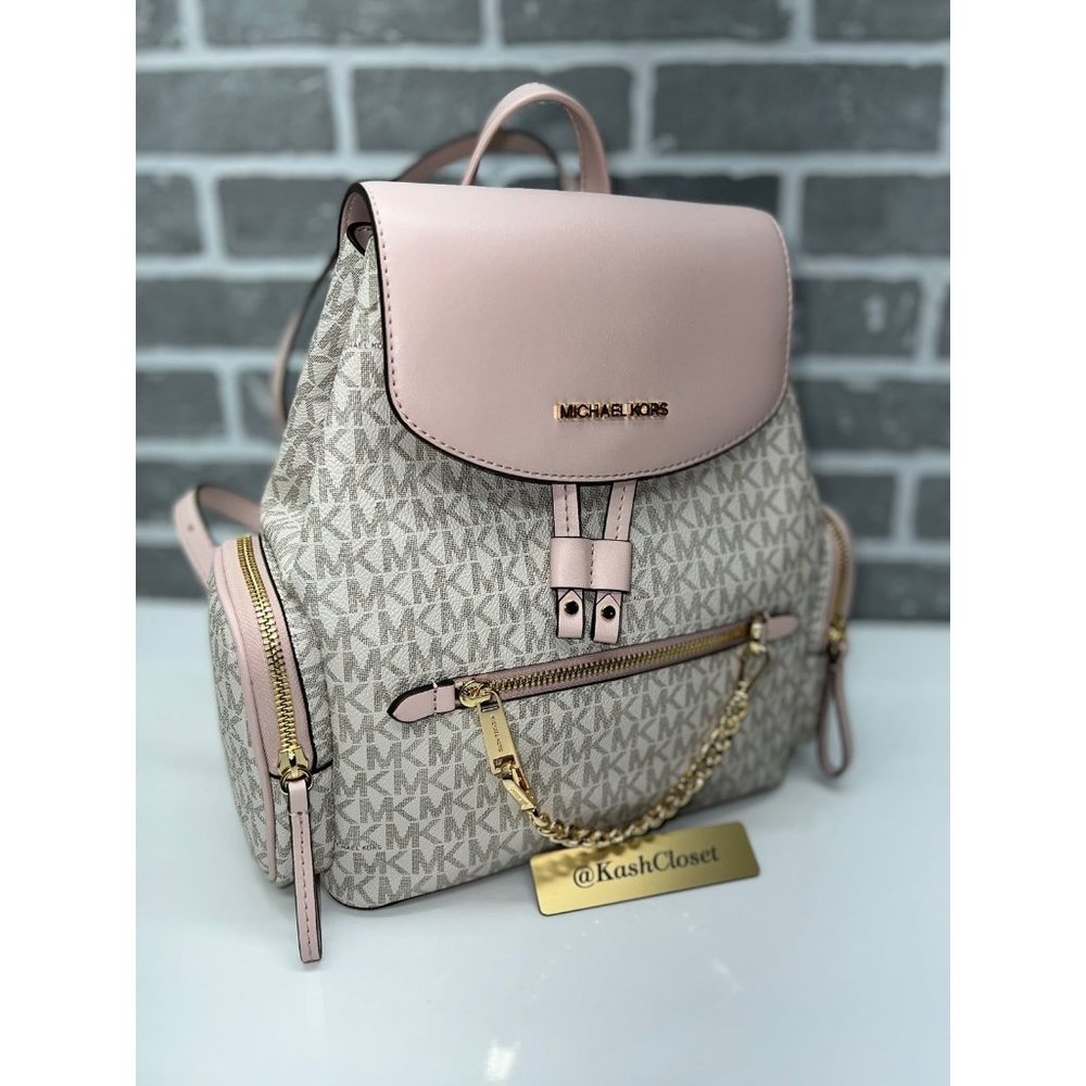 Michael Kors MK Jet Set Item Medium Chain Backpack -Powder Blush Multi - Picture 1 of 12